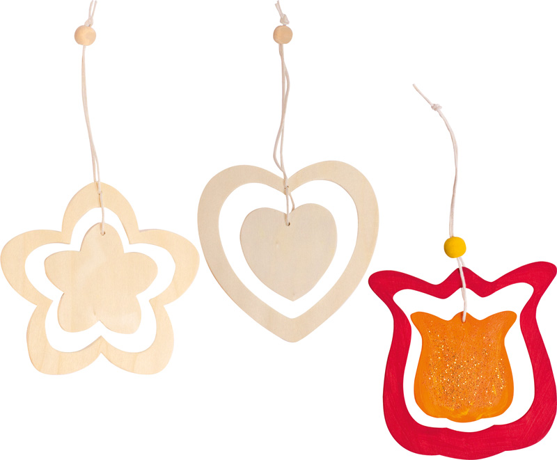 Frühlingsanhänger aus Holz zum Bemalen 3er-Set