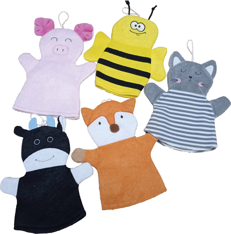 Waschhandschuh Tiere, 5er-Set