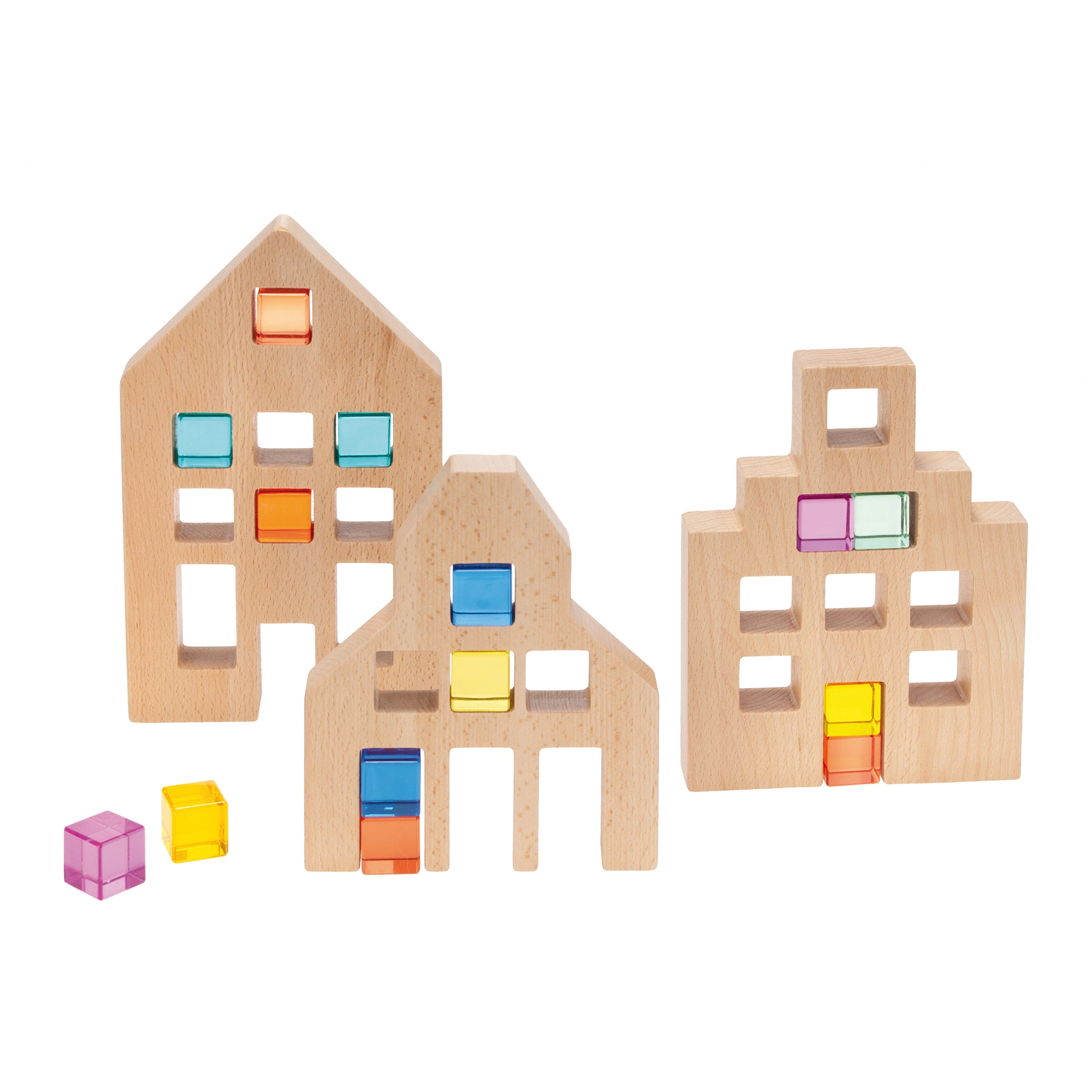 Holzhäuser für Acryl Steine 3er Set