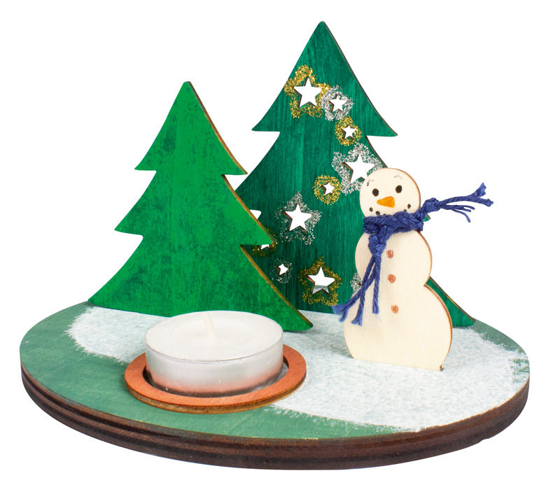 Teelichthalter Winterwunderland aus Holz zum Bemalen