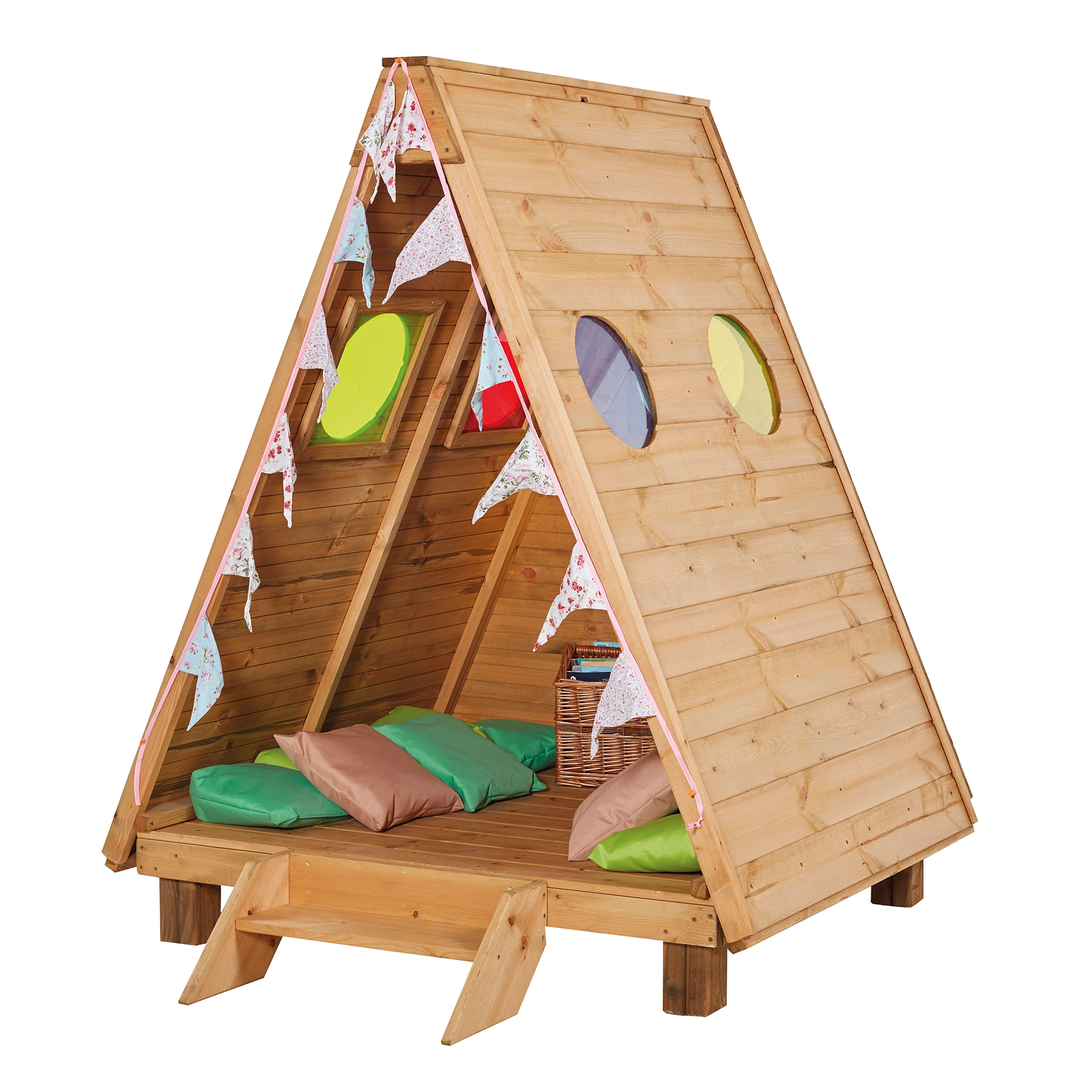 Outdoor-Waldhaus mit bunten Fenstern