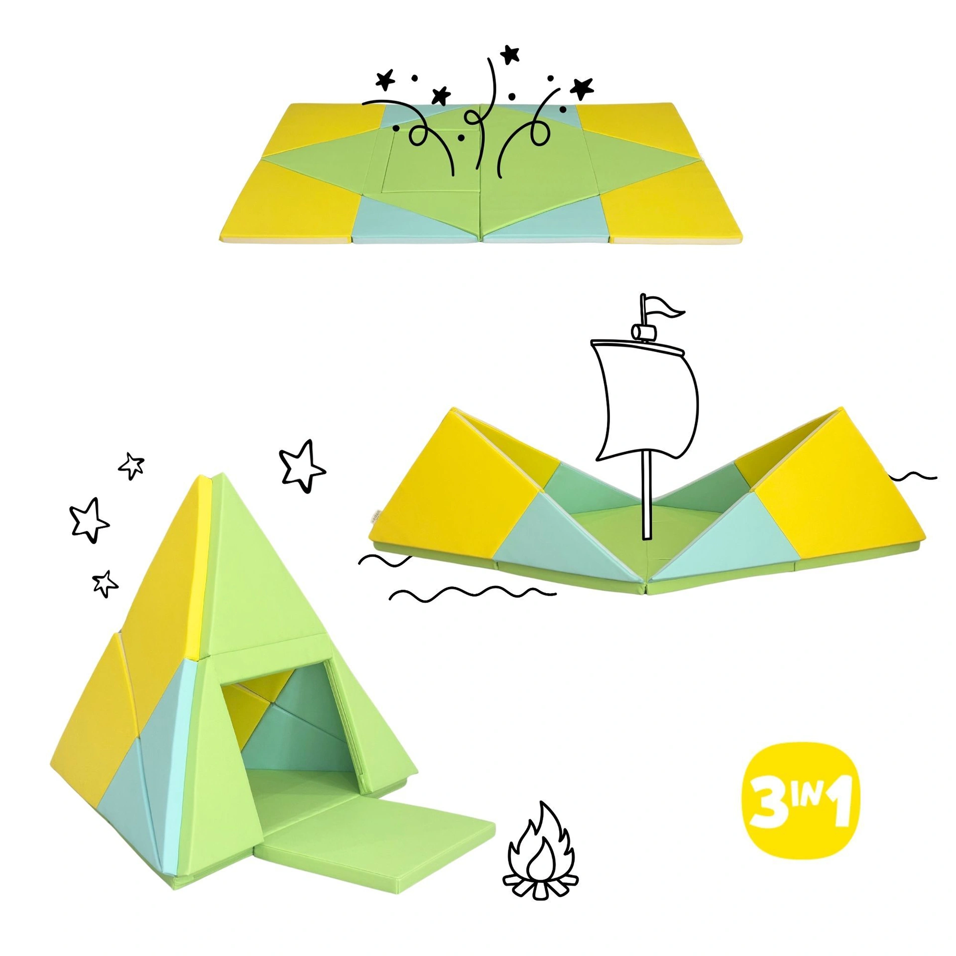 Spielmatte 3-in-1, faltbar zu Tipi-Zelt & Boot
