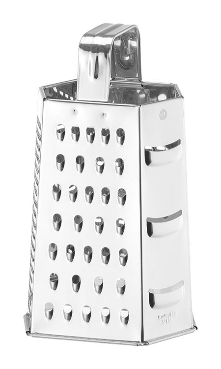 Reibe 6-seitig, Edelstahl, 4 Reibseiten, 2 Hobel