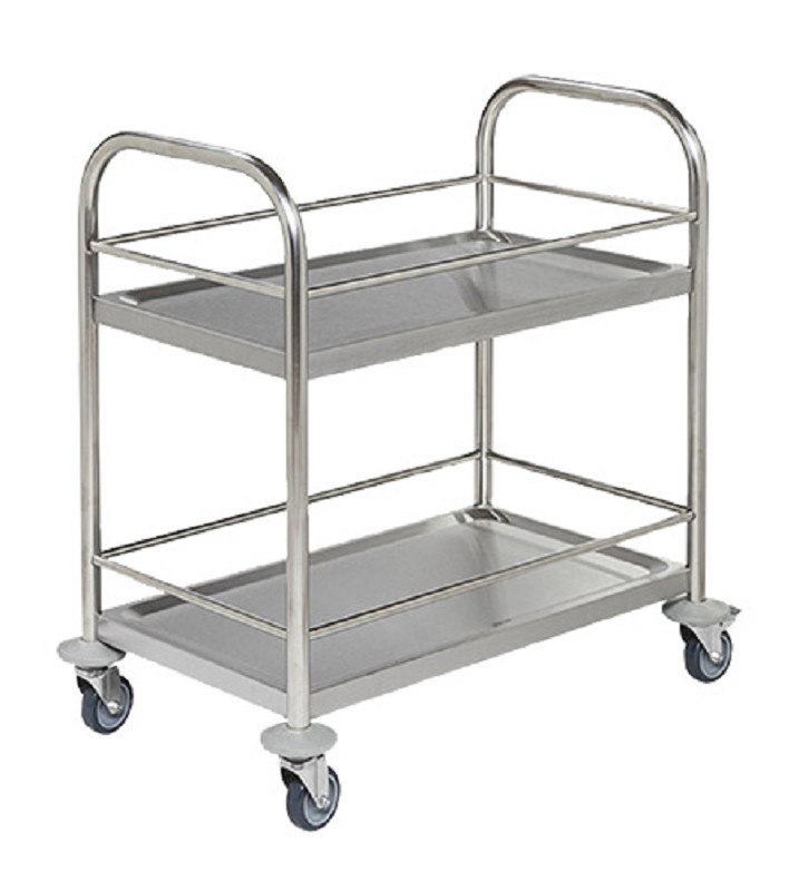 MIDI-Servierwagen, 2 Borde je mit Reling, Edelstahl