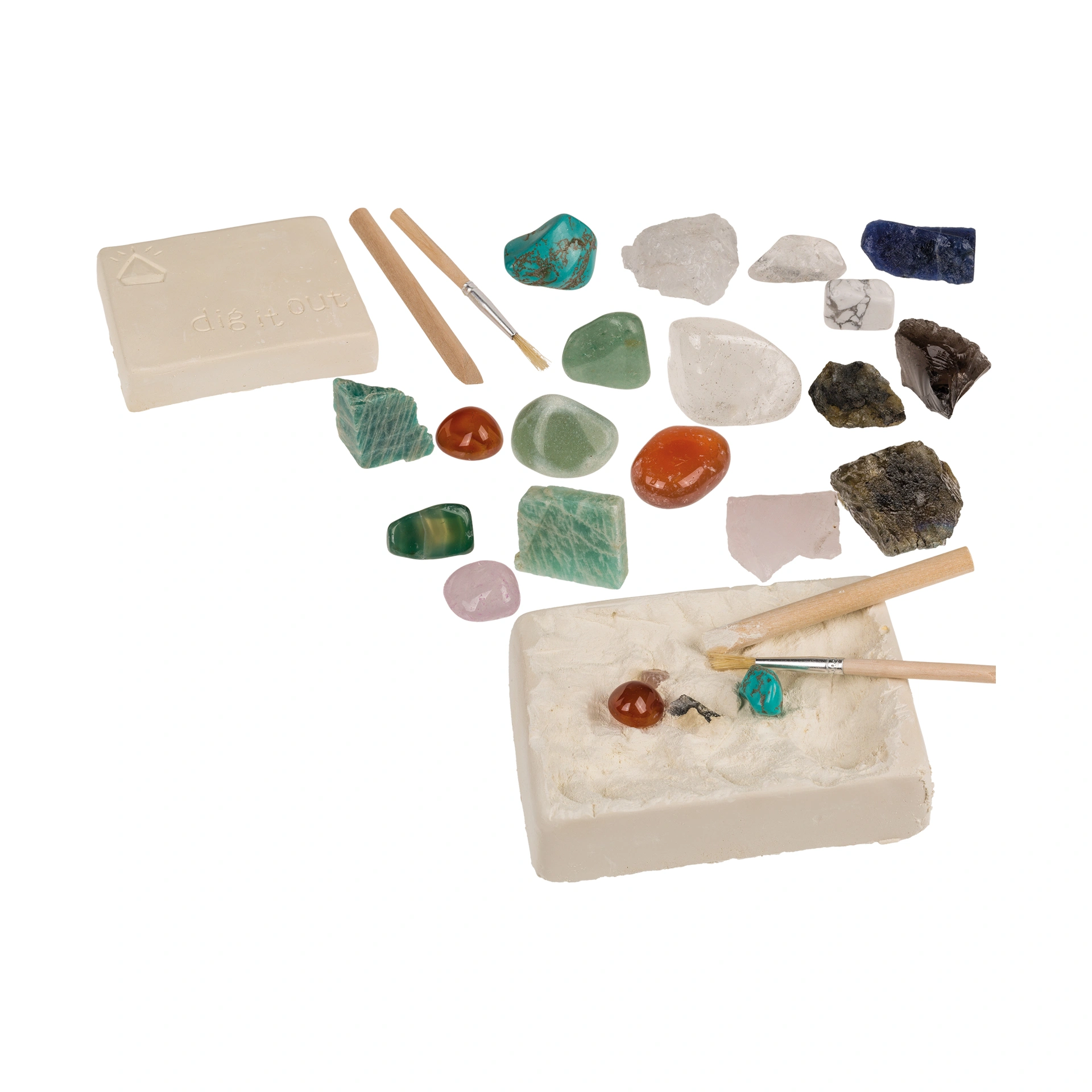 Ausgrabungsset mit 5 Edelsteinen, ca. 3 x 12,5 cm